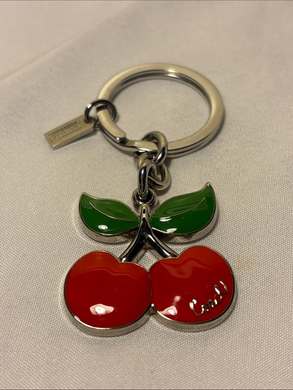 NWOT Vintage COACH Enamel Cherry Keyfob Bag Charm Y2K - Pristine Condition
